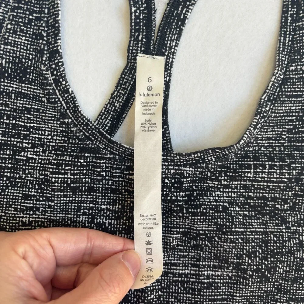 Lululemon Racerback Tank Top Women's 6 Black White Run Yoga Gym Workout Stretch